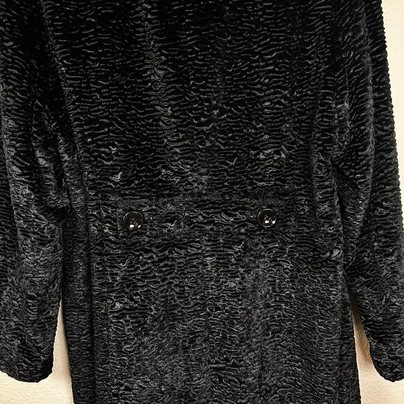 Gallery Black Faux Fur Coat XL Crinkle Texture Holiday Glam Look - Picture 6 of 7